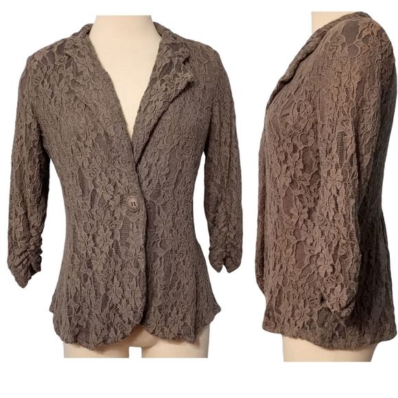 Gibson Brown Lace Blazer - Picture 3 of 11